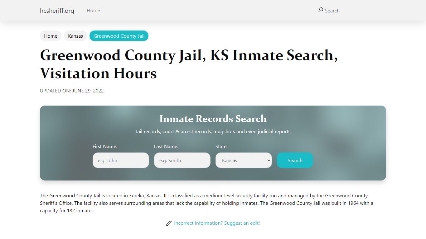 Greenwood County Jail , KS Inmate Search, Visitation Hours