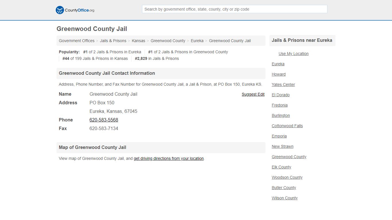 Greenwood County Jail - Eureka, KS (Address, Phone, and Fax)