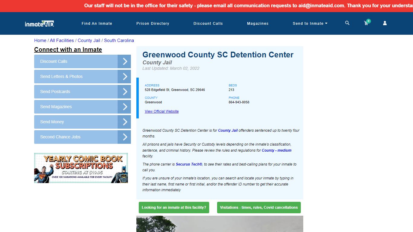 Greenwood County SC Detention Center - Inmate Locator - Greenwood, SC